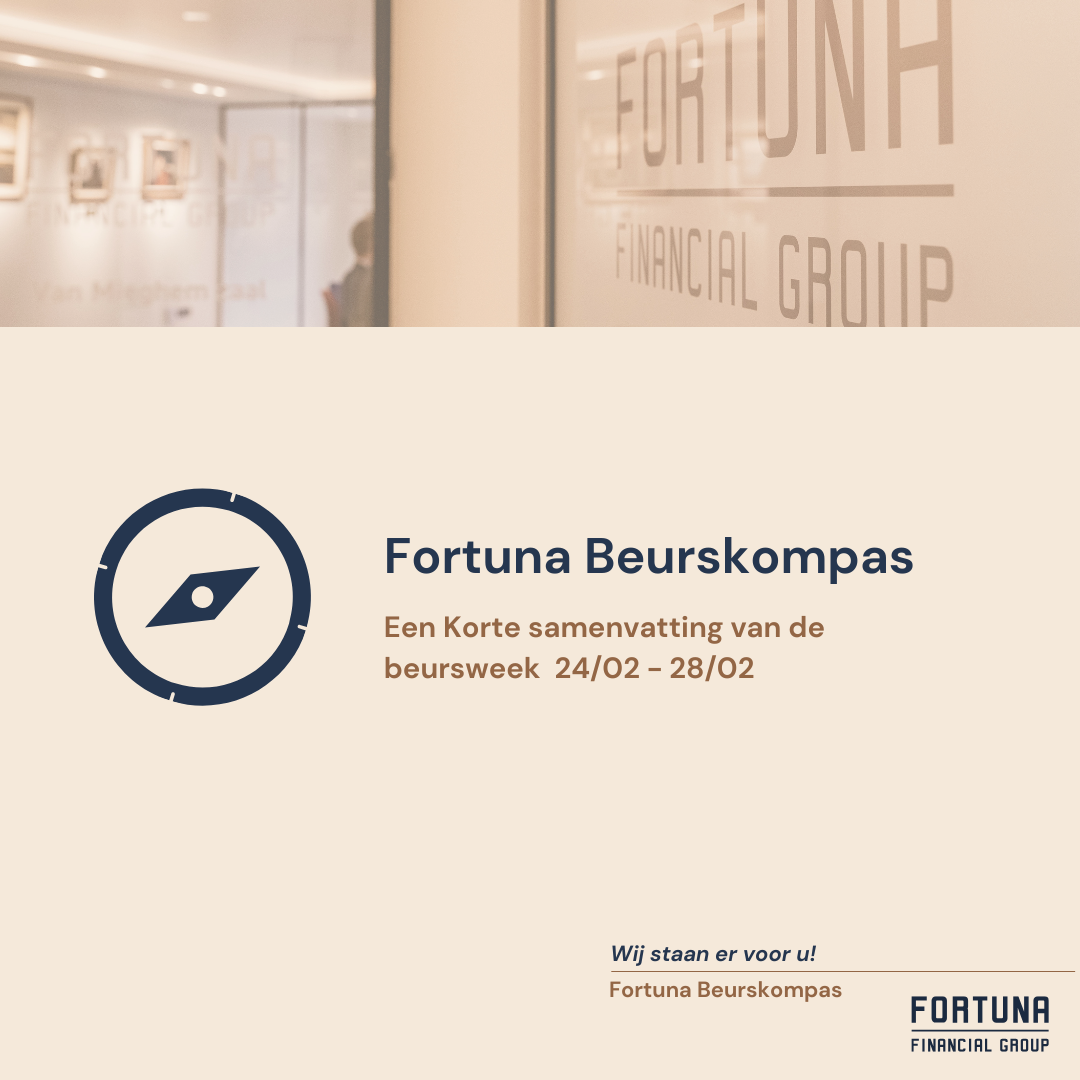 Een persbericht van Fortuna Financial Group over de beursweek van 10 tot 14 februari, met een afbeelding van een kompas.